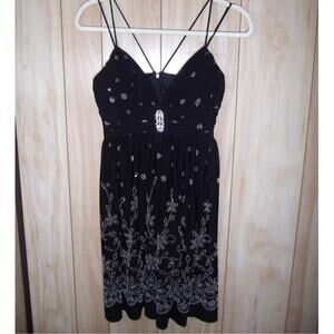 Cache Black Beaded Floral Sweetheart Built-in Bra Sleeveless Mini Dress 4